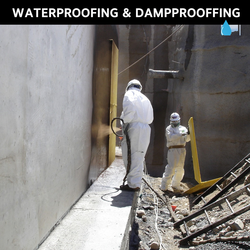 Spray-applied waterproofing on foundation wall